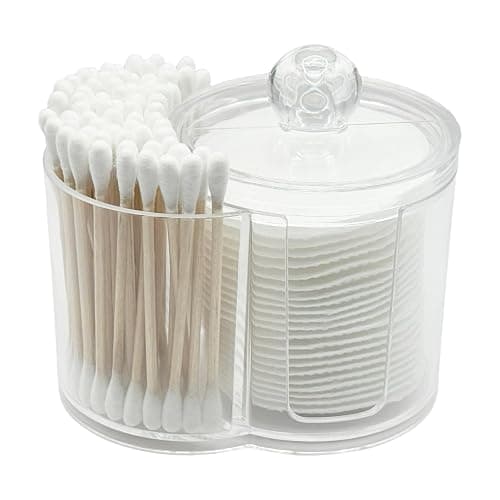 AkoSlale Qtip Holder with Dual Compartments - Clear Cotton Swab and Cotton Balls Organizer - Transparent Bathroom Storage Container for Makeup Accessories - Compact Vanity Organizer - Image 1