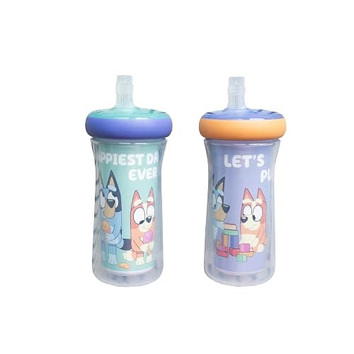 The First Years Bluey Insulated Straw Cup - Bluey Sippy Cups with Straw - Kids Water Bottles - 9 Oz - 2 Count - Ages 9 Months and Up - Image 1