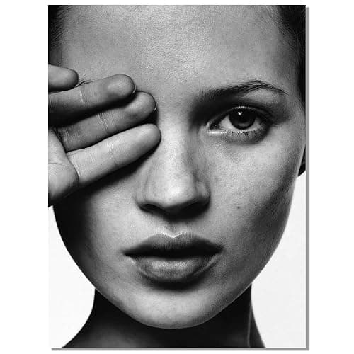Trendy Luxury Wall Art-Retro Fashion Woman Covering One Eye Poster For Girls Room Wall Decor-Vintage Feminist Black And White Art Canvas Print Picture For Girly Apartment Dorm - Image 1