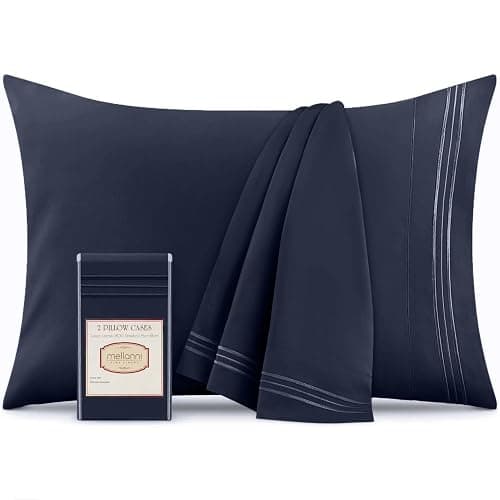 Mellanni Pillow Cases - Luxury, Extra Soft, Cooling Pillow Covers - 2 PC Iconic Collection Pillowcases - Envelope Closure (Standard/Queen 20" x 30", Navy Blue) - Image 1