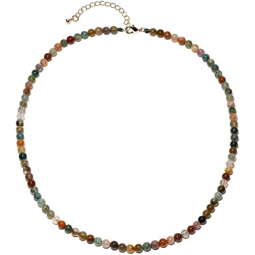 Lightock Simple Choker Necklace for Women Real Stone and Crystals Necklaces 4mm Beaded Choker Jewelry Meditation Gift for Women (16"+2") - Image 1
