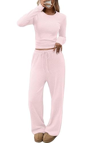CHYRII Womens Two Piece Sets Fall Fashion Striped Long Sleeve Tops Wide Leg Palazzo Pants Outfits Loung Sets - Image 1