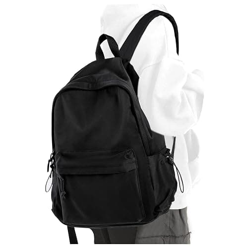 Black School Backpack for Girls Women Waterproof High School Book Bag Cute Backpack for Men Teens Boys, Lightweight Simple Middle School Back Pack Daypack - Image 1