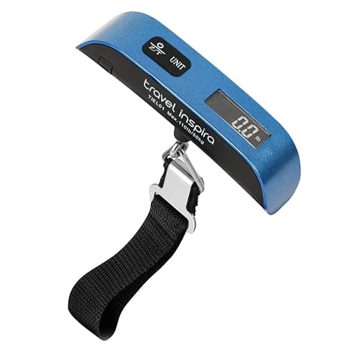 travel inspira Luggage Scale, Portable Digital Hanging Baggage Scale for Travel, Suitcase Weight Scale with Rubber Paint, 110 Pounds, Battery Included - Blue - Image 1