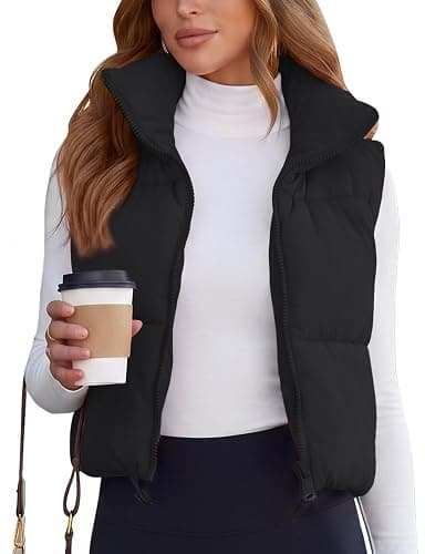 Polu Womens Cropped Puffer Vest Trendy Quilted Sleeveless Jacket | 2026 Trendy Zip Up Stand Collar Padded Vest, Inside Pocket & Adjustable Hem, Fall Winter Outerwear for Casual Travel - Image 1