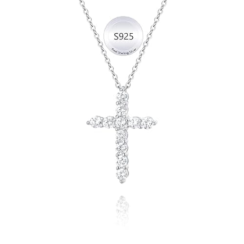Cross Necklaces for Women 925 Sterling Silver 18K Gold Plated Cubic Zirconia Cross Pendant Necklace Simple Jesus Cross Necklace Cute Simulated Diamond Jewelry Religious Minimalist Gift - Image 1