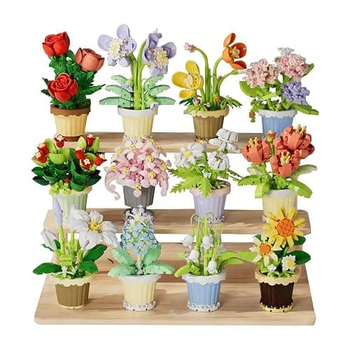YEIBOBO ! Flower and Plant Building Set - 2531 Pieces 12-Piece Botanical Bonsai Collection for Home Office Desk Decor - with Sunflower and Rose Kit for Women Girls Birthday - Image 1