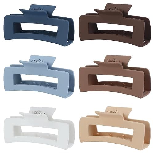 Sisiaipu 4 Inch Big Hair Claw Clips 6 Pcs Large Claw for Thick Hair Square Hair Clips for Women Rectangle Hair Clips Nonslip Acrylic Banana Jaw Clips Hair Accessories for Girls (Brown Blue) - Image 1