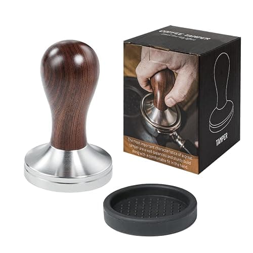 USEAMIE Coffee Tamper Espresso Press with Tamper Mat 304 Stainless Steel Flat Base Wooden Handle for Coffee Grounds Barista Espresso Machines Accessory (51MM) - Image 1