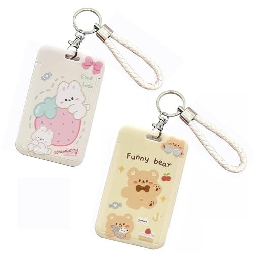 2 Pcs Photocard Holder PC Holder ID Badge Holder with Keychain Hard Shell Protective Photo Sleeves (White and Yellow) - Image 1