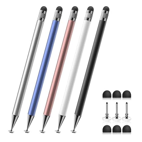 Stylus (5 Pcs), 2-in-1 Stylus Pen for Touch Screen, High Precision and Sensitivity, Suitable for iPhone/ipad/Android Tablets, Compatible with All Touch Screens (Black/White/Blue/Rose Gold/Silver) - Black/White/Rose Gold/Blue/Silver - Image 1