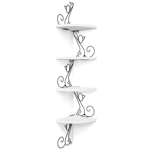 Alsonerbay 4-Tier Cat Shaped Corner Floating Shelf Wall Mount, White | Curved solid wood, 35.2 lbs total capacity, reinforced metal bracket, rustic decor, for bedroom, living room & kitchen - Image 1