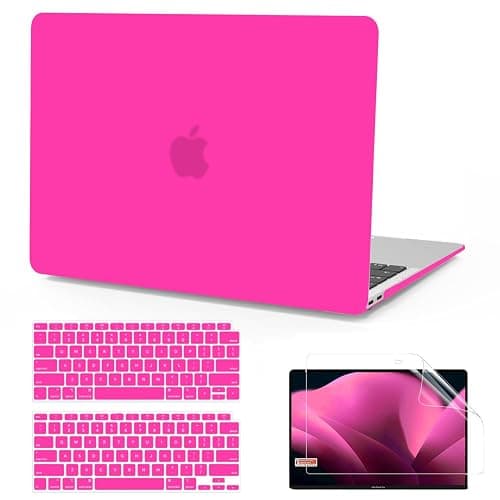 Anban Compatible with MacBook Air 13 inch Case M1 2022 2021 2020 2019 2018 Release A2337 A2179 A1932 Touch ID, Matte Plastic Laptop Hard Shell Case & 2 Keyboard Cover & Screen Protector, Hot Pink - Image 1