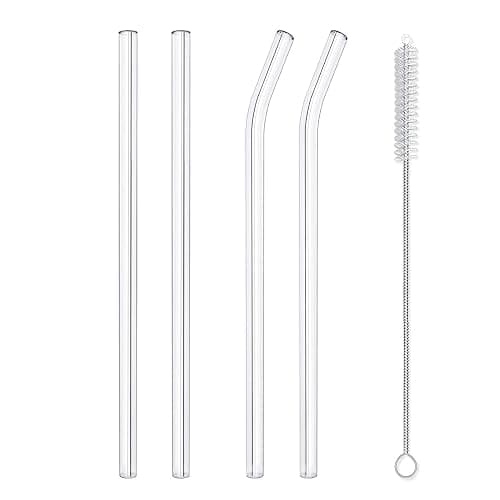 Hiware Reusable Glass Straws Set, 5-piece Drinking Straws with Cleaning Brush, 10" x 10 mm, Dishwasher Safe - Image 1