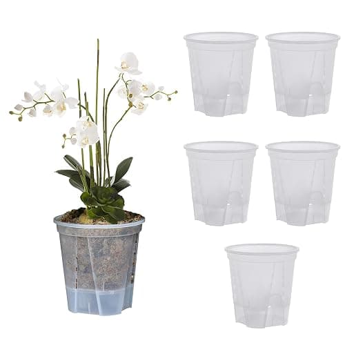 5Pack Transparent Plastic Garden Pots Self Watering Planters, 5/6/7in Nursery Plant Pots with Deep Reservior and Drainage Holes, Self Watering Pots for Indoor Outdoor Plants and Flowers(YL120-T) - Image 1