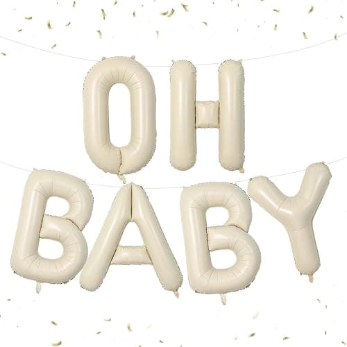Biapian 40 Inch OH BABY Letter Balloons, Big Beige BABY Foil Balloons, 6 Pcs Giant Alphabet Large Balloon Neutral Oh Baby Balloon Banner Sign for Baby Shower Birthday Gender Reveal Party Decoration - Cream Letter-oh Baby - Image 1