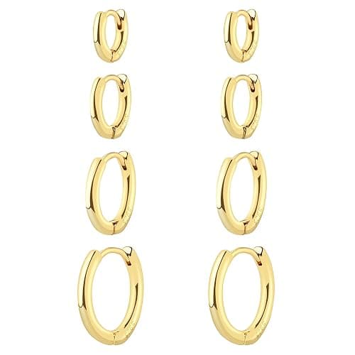 IDJEOABL 4 Pairs Gold/Silver Hoop Earrings Set for Women 14K Gold Plated Lightweight Earrings Jewelry Hypoallergenic Small Huggies for Cartilage Piercing 6mm/8mm/10mm/12mm - Image 1