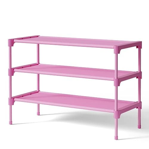 Kitsure Shoe Rack - Non-Woven Shoe Rack Shelf, Shoe Organizer for Closet, Entryway, Garage & Corridor, Stackable Shoe Shelves, 27.5" Wide - 3 Tier, Pink - Image 1