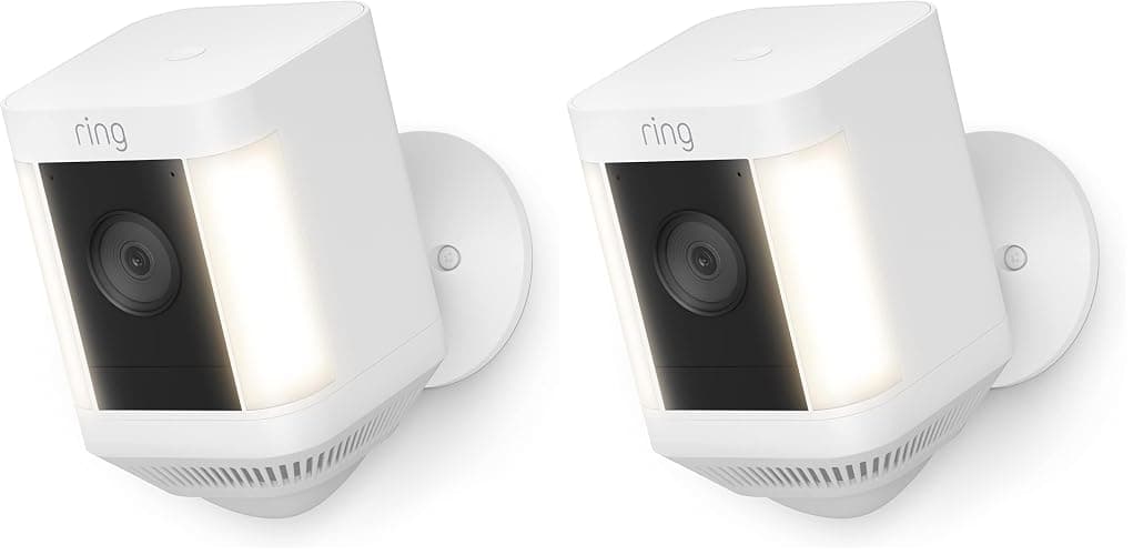 Ring Spotlight Cam Plus, Battery (newest model), Home or business security with HD video, Two-Way Talk, Color Night Vision, and Security Siren, 2-pack, White - Image 1
