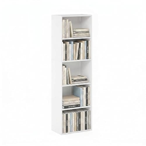 Furinno PASIR Book Shelf, 5-Tier Modern Bookshelf, Open Shelves Bookcase 9 x 12 x 52, Easy Assembly, for Living Room, Bedroom, Home Office, White - Image 1