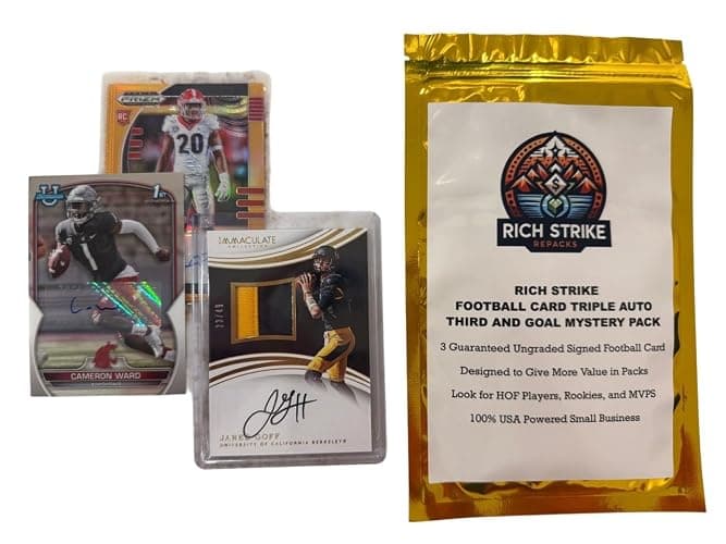 Rich Strike Football Card Triple Auto Third and Goal Mystery Pack. 3 Guranteed Autograph Football Cards. - Image 1