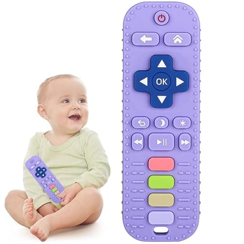 WUJUN Baby Teether Toy Chew Toy for Babies 3-24 Months TV Remote Control Shape Teething Relief Baby Toys for Infants (Purple) - Image 1