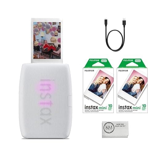 Fujifilm INSTAX Mini Link 3 Smartphone Printer | Clay White Bundled INSTAX Mini Instant Film | 20 Exposures + Microfiber Cleaning Cloth (3 Items) - Image 1