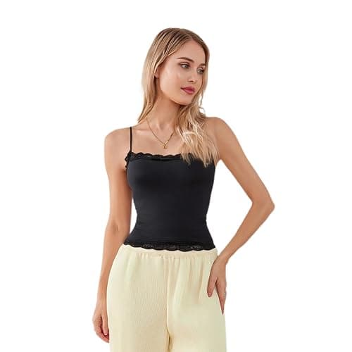 RUIWANBBY Padded Lace Trim Cami Top for Women Sexy Tank Top Spaghetti Strap Club Party Shirts Y2k Going Out Undershirt Tops - Image 1