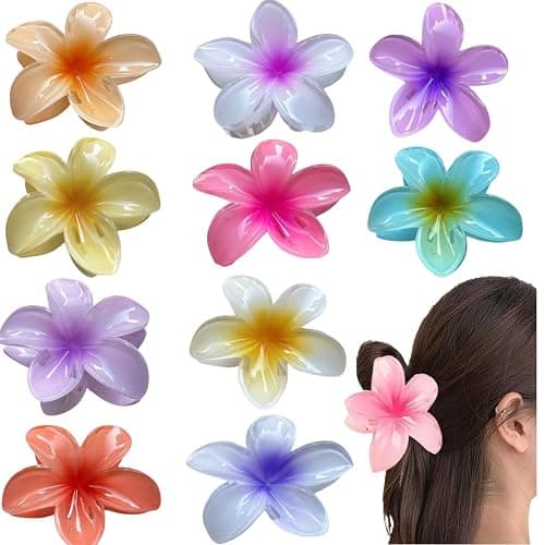10 Pcs Hawaiian Plumeria Hair Clips, Flower Claw Clips for Thick and Thin Hair, Non-slip Beach Hairpins for Women - Image 1