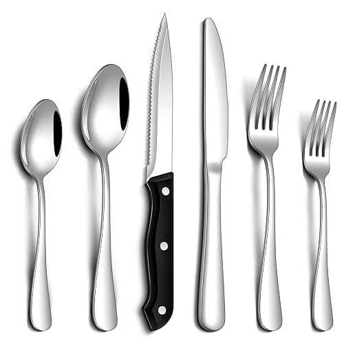PHILIPALA 24 Pcs Silverware Set with Steak Knives Food-Grade Stainless Steel Flatware Set for 4 Mirror Cutlery Include Forks Spoons and Knives Set Dishwasher Safe Utensil Sets for Home Restaurant - Image 1