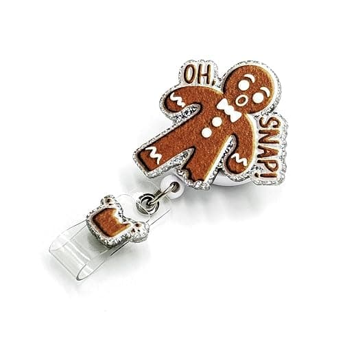 Christmas Winter Badge Reel Retractable ID Clip Gingerbread Man Badge Clip with Accessories Fun Acrylic Badge Holder for Office Nurse Teacher Student Holiday Name Tag Decoration - Image 1