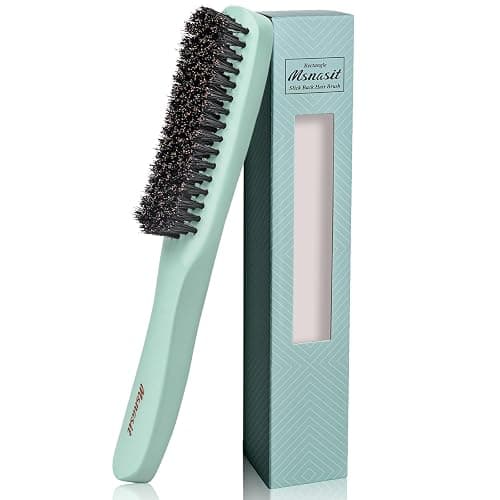 Slick Back Hair Brush, Professional Edge Control Brush, Middle Softness Boar Bristle Wooden Handle Hairbrush Smoothing Frizz & Flyaways, Natural Wood Comb for Thin and Fine Hair (Green) - Image 1