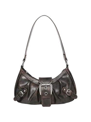 QWINEE Women's Vintage Buckle Shoulder Bag Y2K Punk PU Leather Handbag Clutch Purse - Image 1
