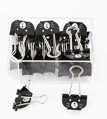 Cute Cat Metal Binder Clips 20Pcs Black Medium Paper Clamps for School Home Desk Organizers Office Supplies - Image 1