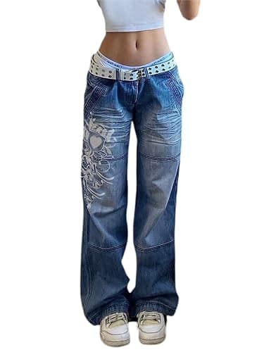 Women's Baggy Denim Pants High Waisted Y2K Wide Leg Oversized Plus Size Boyfriend Cargo Jeans Streetwear Trousers - Image 1