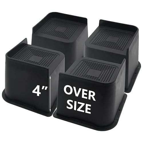 HANIHUA Bed Risers 4 inch Heavy Duty, 4 Pack Oversized Furniture Risers 6 inch, Black Bed Lifts Risers for Table, Sofa, Chair, Couch, Desk, Bed Frame Risers Supports Up to 6,500 Lbs - Image 1