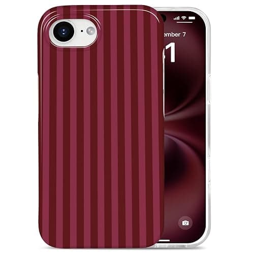Aurorastar for iPhone 16e/17e Cute Burgundy Striped Soft Phone Case | Soft TPU Thin Slim Shockproof Protective Aesthetic Kawaii Summer Simple Cases for Women Girls, Burgundy Stripes - Image 1