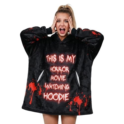 Huglanket Horror Movie Gifts for Horror Movie Lovers, Wearable Blanket Hoodies for Adults, Oversized Flannel Hooded Blankets, One Size Fits All - Image 1