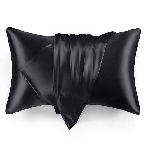 Love's cabin Satin Pillowcase for Hair and Skin, Similar to Silk Pillow Cases 2 Pack, Pillow Cases Standard Size Set of 2, Satin Cooling Pillow Covers with Envelope Closure, 20x26 Inches, Black - Image 1