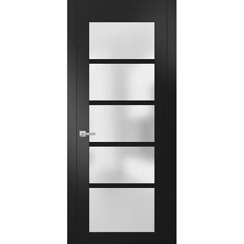 Sartodoors Quadro 4002 | 32 x 96 | Black Matte Interior Single Swing Door with Frosted Glass | Prehung Solid MDF Door in Modern French Style | Hardware Included - Image 1