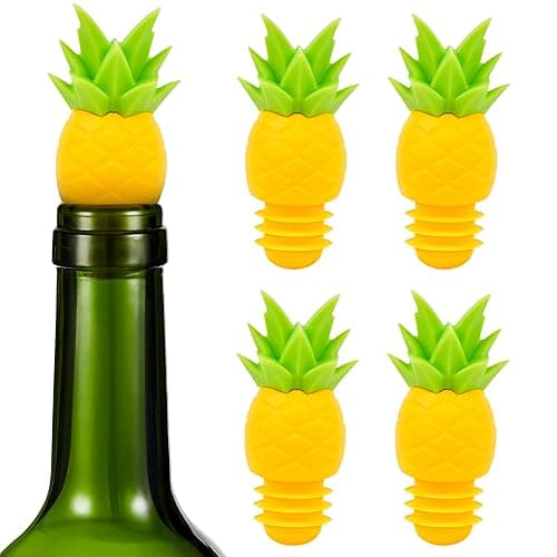 4 Pcs Reusable Pineapple Wine Stoppers - Flexible Silicone Wine Stopper Funny Set for Bottled Drinks to Prevent Spilling, Bottle Stoppers for Glass Bottles with Tight Fixation & Funny Pineapple Design - Image 1