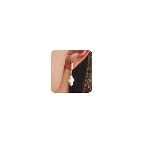 Cross Heart Pearl Drop Dangle Earrings For Women Baroque Freshwater Hoop Star 14k Gold Dangling Dainty Trendy Jewelry - Image 1