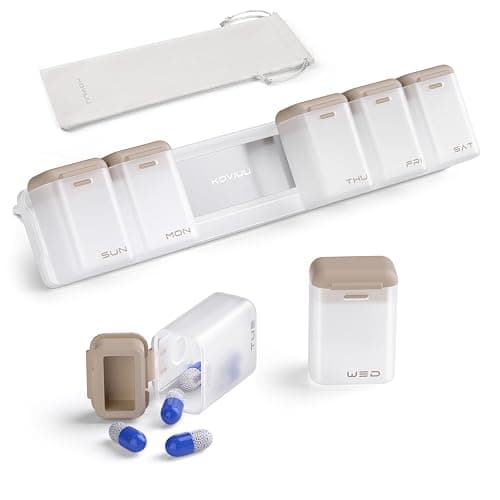 KOVIUU Weekly Pill Organizer Magnetic, Removable Pill Box 7 Day 1 Time a Day, Large Pill Case Travel, Week Once Daily Medication Dispenser, Medicine Container Holder for Supplement Vitamin, Brown - Brown - Image 1