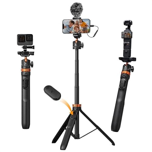 K&F CONCEPT 62'' Phone Selfie Stick Tripod, 2-in-1 Lightweight Extendable Cell Phone Tripod Stand with Remote, Compatible with GoPro MAX2/Insta360 X5X4/DJI OSMO 360 Pocket 3 iPhone 17. - Image 1