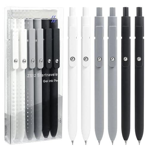 UIXJODO 6 Pcs Gel Pens 0.5mm Quick Dry Black Ink Pens Fine Point Smooth Writing Pens, Cute Office and School Supplies Gifts for Women Teacher Students (6 Pcs Black White Grey Silver) - 6 Pcs Black White Grey Silver - Image 1