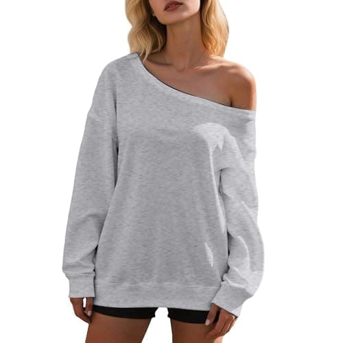 CSVBVSQ Off The Shoulder Sweatshirt For Women 2026 Long Sleeve Trendy Oversized Sweatshirts Casual Solid Color Loungewear - Image 1