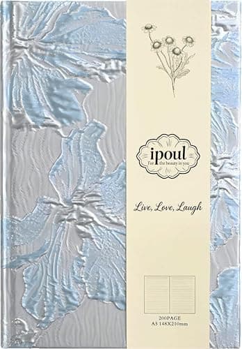 ipoul Hardcover Journal, Flower Notebook, A5, 6x8, Lined Pages, Lay-flat, Beautiful Journal for Women, Lily Flower, Blue Journal for Writing, Personal Notebook, Dream Journal, Self Care Journal - Image 1