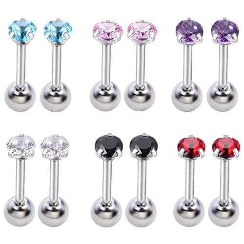 Fashion Stainless Steel 16g Diamond Barbell Studs Cartilage Earrings for Women Girls Tragus With Screw On Backs Cubic Zirconia Helix CZ Piercing Sets 3mm 4mm 5mm - Image 1