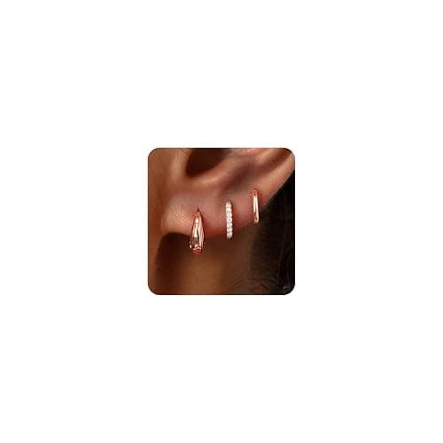 Poxtex Small Sterling Silver Huggie Hoop Earrings Set for Women, Hypoallergenic 14K Gold Plated Hoops Stacks for Multiple Piercings, Dainty Cute Mini Lightweight Cartilage Studs Trendy Jewelry Gift - Image 1