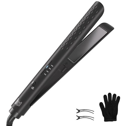 Quico Hair Straightener, 110-240V Global Travel Hair Straighteners for women, 15s Fast Heating, Professional Negative Ion Flat Iron, Temp Memory, 320℉-450℉, Auto-Off, with Glove and Clips, Gift, Black - Image 1